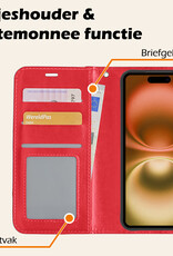 Nomfy Hoesje Geschikt voor iPhone 16 Hoes Bookcase Flipcase Book Cover Met 2x Screenprotector - Hoes Geschikt voor iPhone 16 Hoesje Book Case - Rood