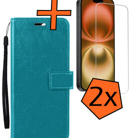 Nomfy Nomfy iPhone 16 Hoesje Bookcase Met 2x Screenprotector - Turquoise