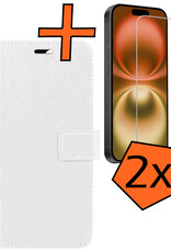 Nomfy Hoesje Geschikt voor iPhone 16 Hoes Bookcase Flipcase Book Cover Met 2x Screenprotector - Hoes Geschikt voor iPhone 16 Hoesje Book Case - Wit