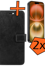 Nomfy Hoesje Geschikt voor iPhone 16 Hoes Bookcase Flipcase Book Cover Met 2x Screenprotector - Hoes Geschikt voor iPhone 16 Hoesje Book Case - Zwart