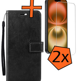 Nomfy Nomfy iPhone 16 Hoesje Bookcase Met 2x Screenprotector - Zwart