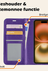 Nomfy Hoesje Geschikt voor iPhone 16 Plus Hoes Bookcase Flipcase Book Cover - Hoes Geschikt voor iPhone 16 Plus Hoesje Book Case - Paars
