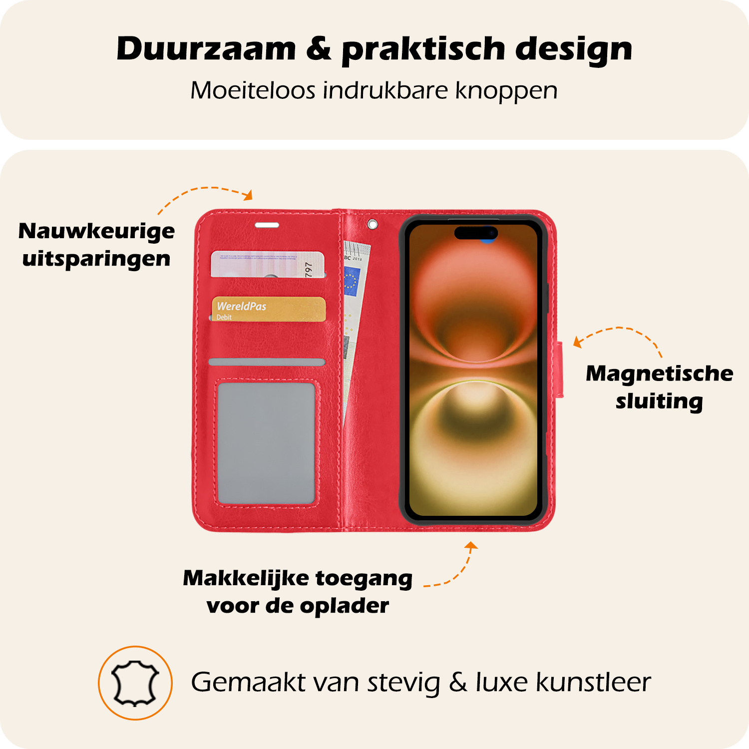 Nomfy Hoesje Geschikt voor iPhone 16 Plus Hoes Bookcase Flipcase Book Cover - Hoes Geschikt voor iPhone 16 Plus Hoesje Book Case - Rood