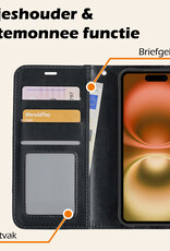Nomfy Hoesje Geschikt voor iPhone 16 Plus Hoes Bookcase Flipcase Book Cover - Hoes Geschikt voor iPhone 16 Plus Hoesje Book Case - Zwart