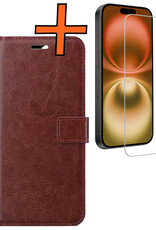 Nomfy Hoesje Geschikt voor iPhone 16 Plus Hoes Bookcase Flipcase Book Cover Met Screenprotector - Hoes Geschikt voor iPhone 16 Plus Hoesje Book Case - Bruin