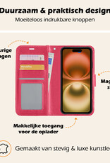 Nomfy Hoesje Geschikt voor iPhone 16 Plus Hoes Bookcase Flipcase Book Cover Met Screenprotector - Hoes Geschikt voor iPhone 16 Plus Hoesje Book Case - Donkerroze