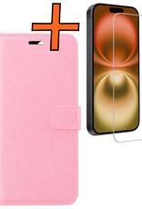 Nomfy Hoesje Geschikt voor iPhone 16 Plus Hoes Bookcase Flipcase Book Cover Met Screenprotector - Hoes Geschikt voor iPhone 16 Plus Hoesje Book Case - Lichtroze