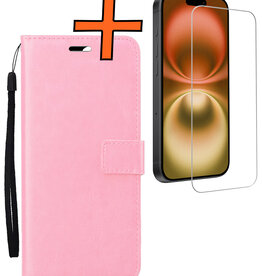 Nomfy Nomfy iPhone 16 Plus Hoesje Bookcase Met Screenprotector - Lichtroze