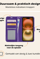 Nomfy Hoesje Geschikt voor iPhone 16 Plus Hoes Bookcase Flipcase Book Cover Met Screenprotector - Hoes Geschikt voor iPhone 16 Plus Hoesje Book Case - Paars