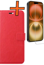 Nomfy Hoesje Geschikt voor iPhone 16 Plus Hoes Bookcase Flipcase Book Cover Met Screenprotector - Hoes Geschikt voor iPhone 16 Plus Hoesje Book Case - Rood