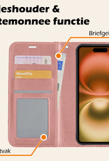 Nomfy Hoesje Geschikt voor iPhone 16 Plus Hoes Bookcase Flipcase Book Cover Met Screenprotector - Hoes Geschikt voor iPhone 16 Plus Hoesje Book Case - Rosé goud