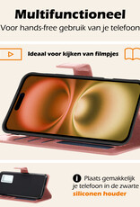 Nomfy Hoesje Geschikt voor iPhone 16 Plus Hoes Bookcase Flipcase Book Cover Met Screenprotector - Hoes Geschikt voor iPhone 16 Plus Hoesje Book Case - Rosé goud