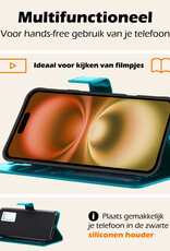 Nomfy Hoesje Geschikt voor iPhone 16 Plus Hoes Bookcase Flipcase Book Cover Met Screenprotector - Hoes Geschikt voor iPhone 16 Plus Hoesje Book Case - Turquoise