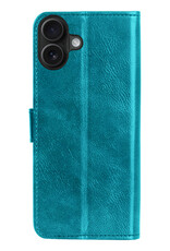 Nomfy Hoesje Geschikt voor iPhone 16 Plus Hoes Bookcase Flipcase Book Cover Met Screenprotector - Hoes Geschikt voor iPhone 16 Plus Hoesje Book Case - Turquoise