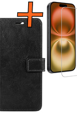 Nomfy Hoesje Geschikt voor iPhone 16 Plus Hoes Bookcase Flipcase Book Cover Met Screenprotector - Hoes Geschikt voor iPhone 16 Plus Hoesje Book Case - Zwart