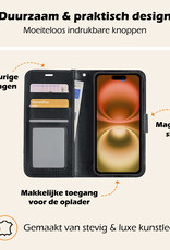 Nomfy Hoesje Geschikt voor iPhone 16 Plus Hoes Bookcase Flipcase Book Cover Met Screenprotector - Hoes Geschikt voor iPhone 16 Plus Hoesje Book Case - Zwart