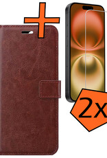 Nomfy Hoesje Geschikt voor iPhone 16 Plus Hoes Bookcase Flipcase Book Cover Met 2x Screenprotector - Hoes Geschikt voor iPhone 16 Plus Hoesje Book Case - Bruin
