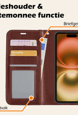 Nomfy Hoesje Geschikt voor iPhone 16 Plus Hoes Bookcase Flipcase Book Cover Met 2x Screenprotector - Hoes Geschikt voor iPhone 16 Plus Hoesje Book Case - Bruin
