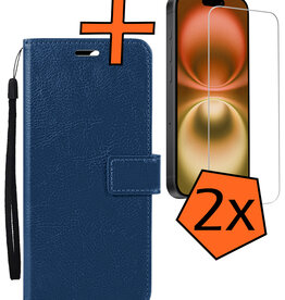 Nomfy Nomfy iPhone 16 Plus Hoesje Bookcase Met 2x Screenprotector - Donkerblauw
