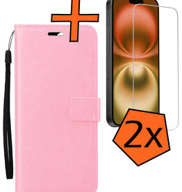 Nomfy Nomfy iPhone 16 Plus Hoesje Bookcase Met 2x Screenprotector - Lichtroze