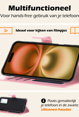 Nomfy Hoesje Geschikt voor iPhone 16 Plus Hoes Bookcase Flipcase Book Cover Met 2x Screenprotector - Hoes Geschikt voor iPhone 16 Plus Hoesje Book Case - Lichtroze