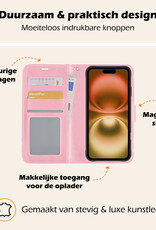 Nomfy Hoesje Geschikt voor iPhone 16 Plus Hoes Bookcase Flipcase Book Cover Met 2x Screenprotector - Hoes Geschikt voor iPhone 16 Plus Hoesje Book Case - Lichtroze