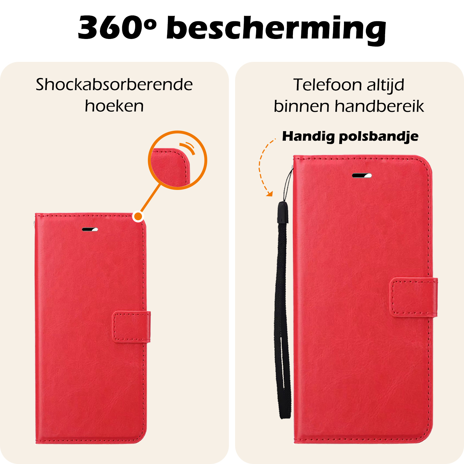 Nomfy Hoesje Geschikt voor iPhone 16 Plus Hoes Bookcase Flipcase Book Cover Met 2x Screenprotector - Hoes Geschikt voor iPhone 16 Plus Hoesje Book Case - Rood