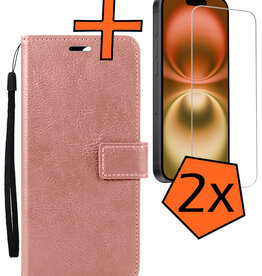 Nomfy Nomfy iPhone 16 Plus Hoesje Bookcase Met 2x Screenprotector - Rose Goud