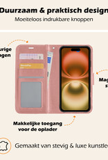 Nomfy Hoesje Geschikt voor iPhone 16 Plus Hoes Bookcase Flipcase Book Cover Met 2x Screenprotector - Hoes Geschikt voor iPhone 16 Plus Hoesje Book Case - Rosé goud