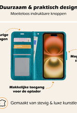 Nomfy Hoesje Geschikt voor iPhone 16 Plus Hoes Bookcase Flipcase Book Cover Met 2x Screenprotector - Hoes Geschikt voor iPhone 16 Plus Hoesje Book Case - Turquoise