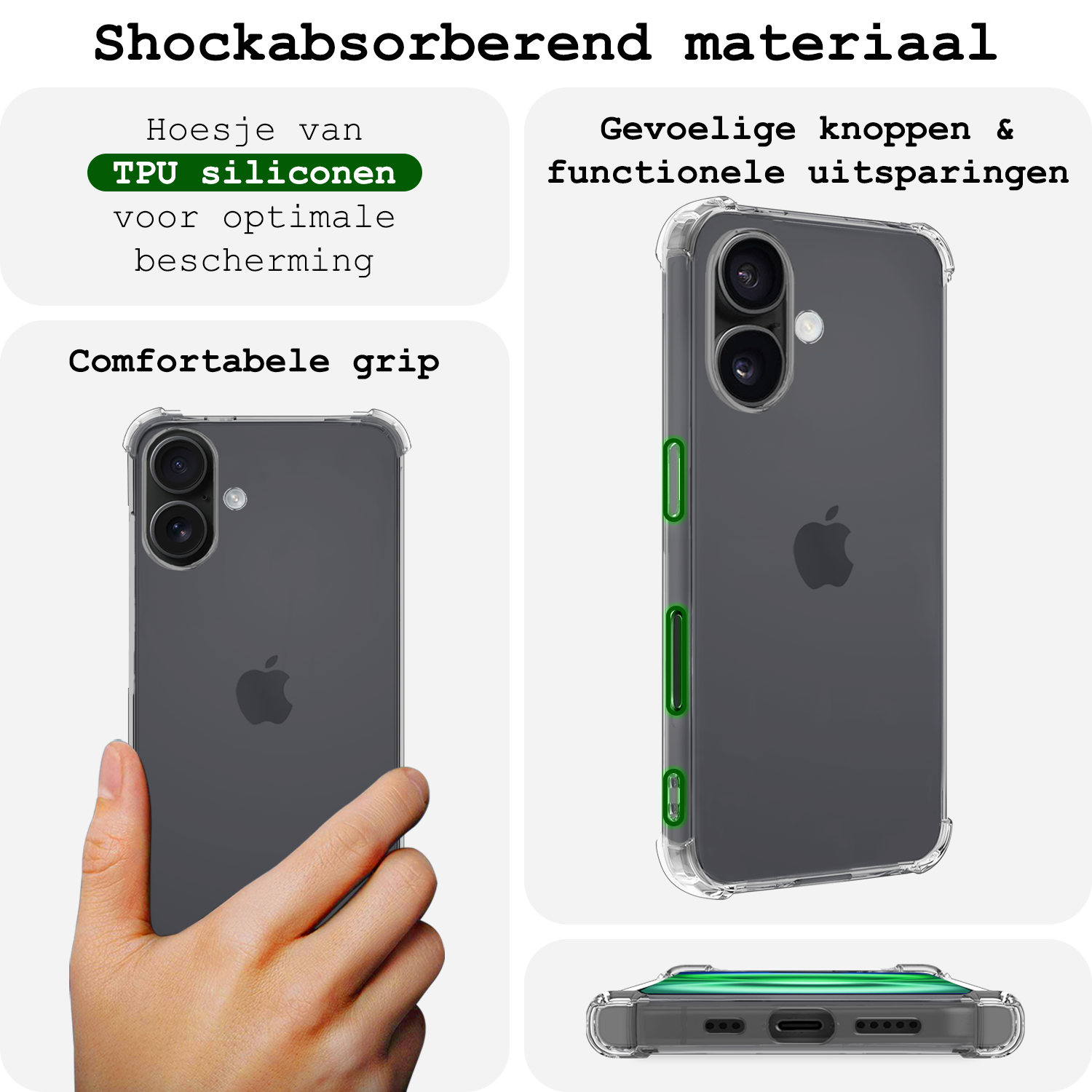 BASEY. Hoes Geschikt voor iPhone 16 Hoesje Shock Proof Case Hoes Siliconen - Hoesje Geschikt voor iPhone 16 Hoes Cover Shockproof - Transparant