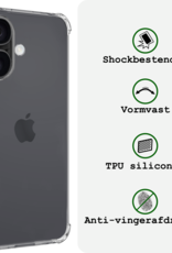 BASEY. Hoes Geschikt voor iPhone 16 Hoesje Shock Proof Case Hoes Siliconen - Hoesje Geschikt voor iPhone 16 Hoes Cover Shockproof - Transparant - 2 Stuks