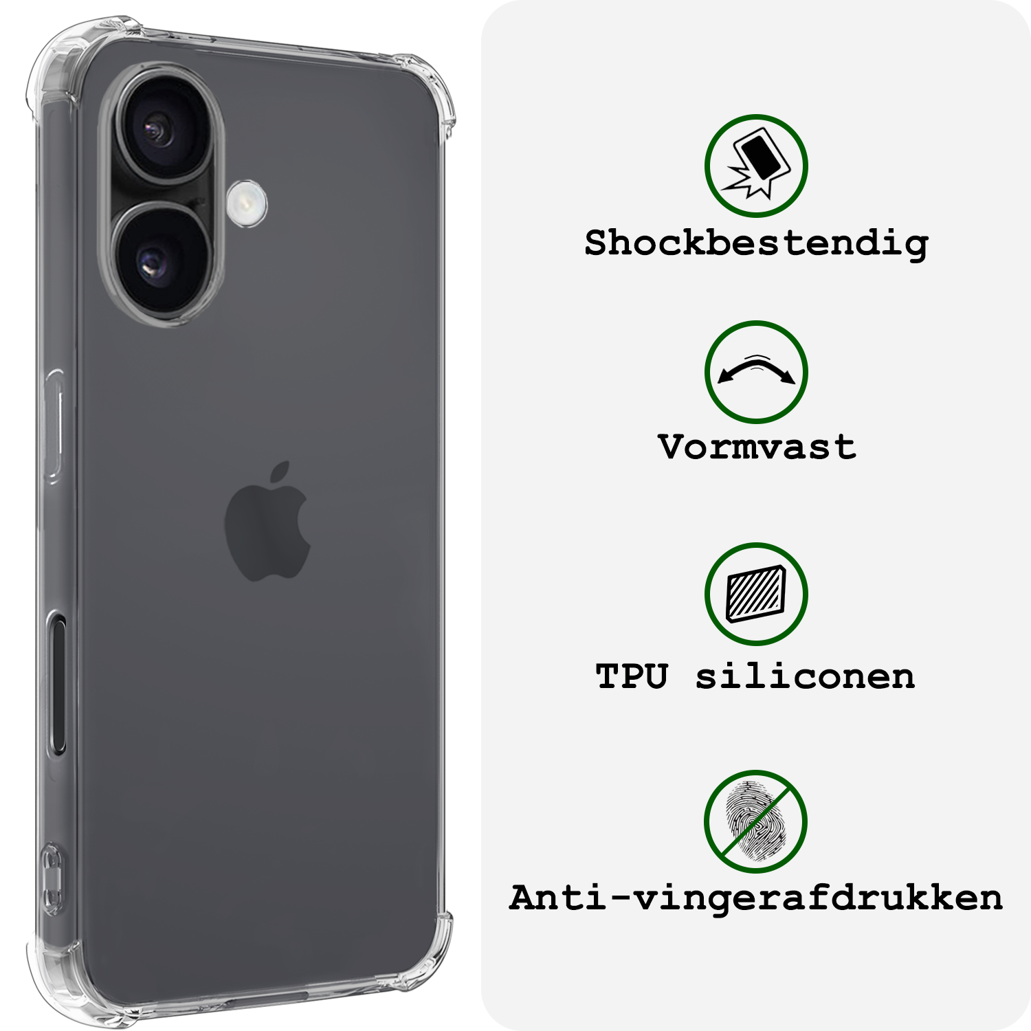BASEY. Hoes Geschikt voor iPhone 16 Hoesje Shock Proof Case Hoes Siliconen - Hoesje Geschikt voor iPhone 16 Hoes Cover Shockproof - Transparant - 2 Stuks