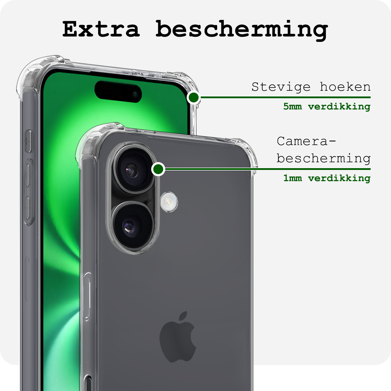 BASEY. Hoes Geschikt voor iPhone 16 Hoesje Shock Proof Case Hoes Siliconen - Hoesje Geschikt voor iPhone 16 Hoes Cover Shockproof - Transparant - 2 Stuks