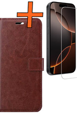 Nomfy Hoesje Geschikt voor iPhone 16 Pro Hoes Bookcase Flipcase Book Cover Met Screenprotector - Hoes Geschikt voor iPhone 16 Pro Hoesje Book Case - Bruin
