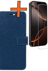 Nomfy Hoesje Geschikt voor iPhone 16 Pro Hoes Bookcase Flipcase Book Cover Met Screenprotector - Hoes Geschikt voor iPhone 16 Pro Hoesje Book Case - Donkerblauw