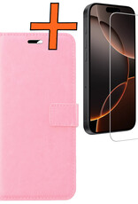 Nomfy Hoesje Geschikt voor iPhone 16 Pro Hoes Bookcase Flipcase Book Cover Met Screenprotector - Hoes Geschikt voor iPhone 16 Pro Hoesje Book Case - Lichtroze