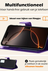 Nomfy Hoesje Geschikt voor iPhone 16 Pro Hoes Bookcase Flipcase Book Cover Met Screenprotector - Hoes Geschikt voor iPhone 16 Pro Hoesje Book Case - Paars