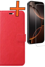 Nomfy Hoesje Geschikt voor iPhone 16 Pro Hoes Bookcase Flipcase Book Cover Met Screenprotector - Hoes Geschikt voor iPhone 16 Pro Hoesje Book Case - Rood