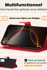 Nomfy Hoesje Geschikt voor iPhone 16 Pro Hoes Bookcase Flipcase Book Cover Met Screenprotector - Hoes Geschikt voor iPhone 16 Pro Hoesje Book Case - Rood