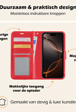 Nomfy Hoesje Geschikt voor iPhone 16 Pro Hoes Bookcase Flipcase Book Cover Met Screenprotector - Hoes Geschikt voor iPhone 16 Pro Hoesje Book Case - Rood
