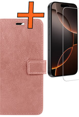 Nomfy Hoesje Geschikt voor iPhone 16 Pro Hoes Bookcase Flipcase Book Cover Met Screenprotector - Hoes Geschikt voor iPhone 16 Pro Hoesje Book Case - Rosé goud