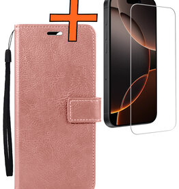 Nomfy Nomfy iPhone 16 Pro Hoesje Bookcase Met Screenprotector - Rose Goud