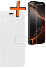 Nomfy Hoesje Geschikt voor iPhone 16 Pro Hoes Bookcase Flipcase Book Cover Met Screenprotector - Hoes Geschikt voor iPhone 16 Pro Hoesje Book Case - Wit