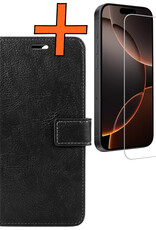 Nomfy Hoesje Geschikt voor iPhone 16 Pro Hoes Bookcase Flipcase Book Cover Met Screenprotector - Hoes Geschikt voor iPhone 16 Pro Hoesje Book Case - Zwart