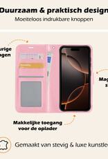 Nomfy Hoesje Geschikt voor iPhone 16 Pro Hoes Bookcase Flipcase Book Cover Met 2x Screenprotector - Hoes Geschikt voor iPhone 16 Pro Hoesje Book Case - Lichtroze