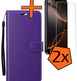 Nomfy Nomfy iPhone 16 Pro Hoesje Bookcase Met 2x Screenprotector - Paars