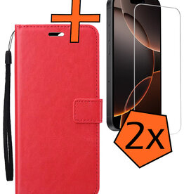 Nomfy Nomfy iPhone 16 Pro Hoesje Bookcase Met 2x Screenprotector - Rood