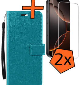 Nomfy Nomfy iPhone 16 Pro Hoesje Bookcase Met 2x Screenprotector - Turquoise