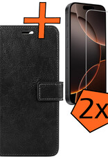Nomfy Hoesje Geschikt voor iPhone 16 Pro Hoes Bookcase Flipcase Book Cover Met 2x Screenprotector - Hoes Geschikt voor iPhone 16 Pro Hoesje Book Case - Zwart